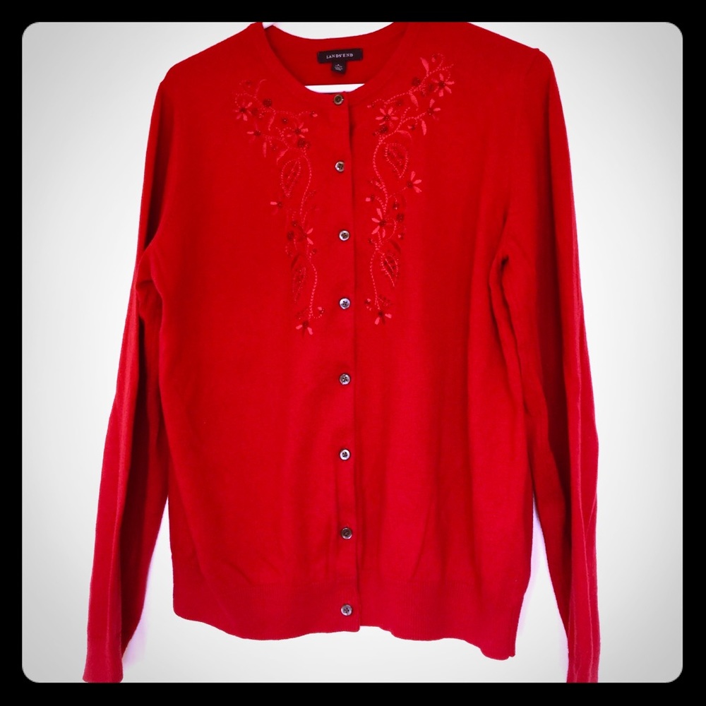 Red beaded cardigan sweater - Lands’ End